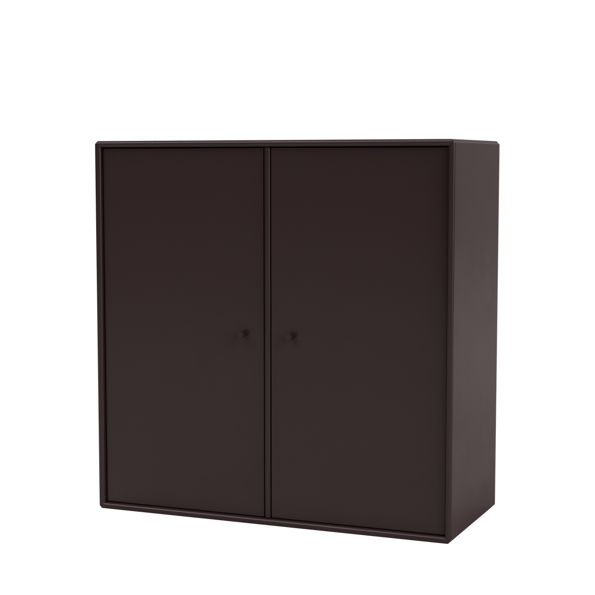 Meuble de rangement Cover Montana, laque 160 Balsamic, suspendu au rail mural, vue de trois quarts sur fond blanc