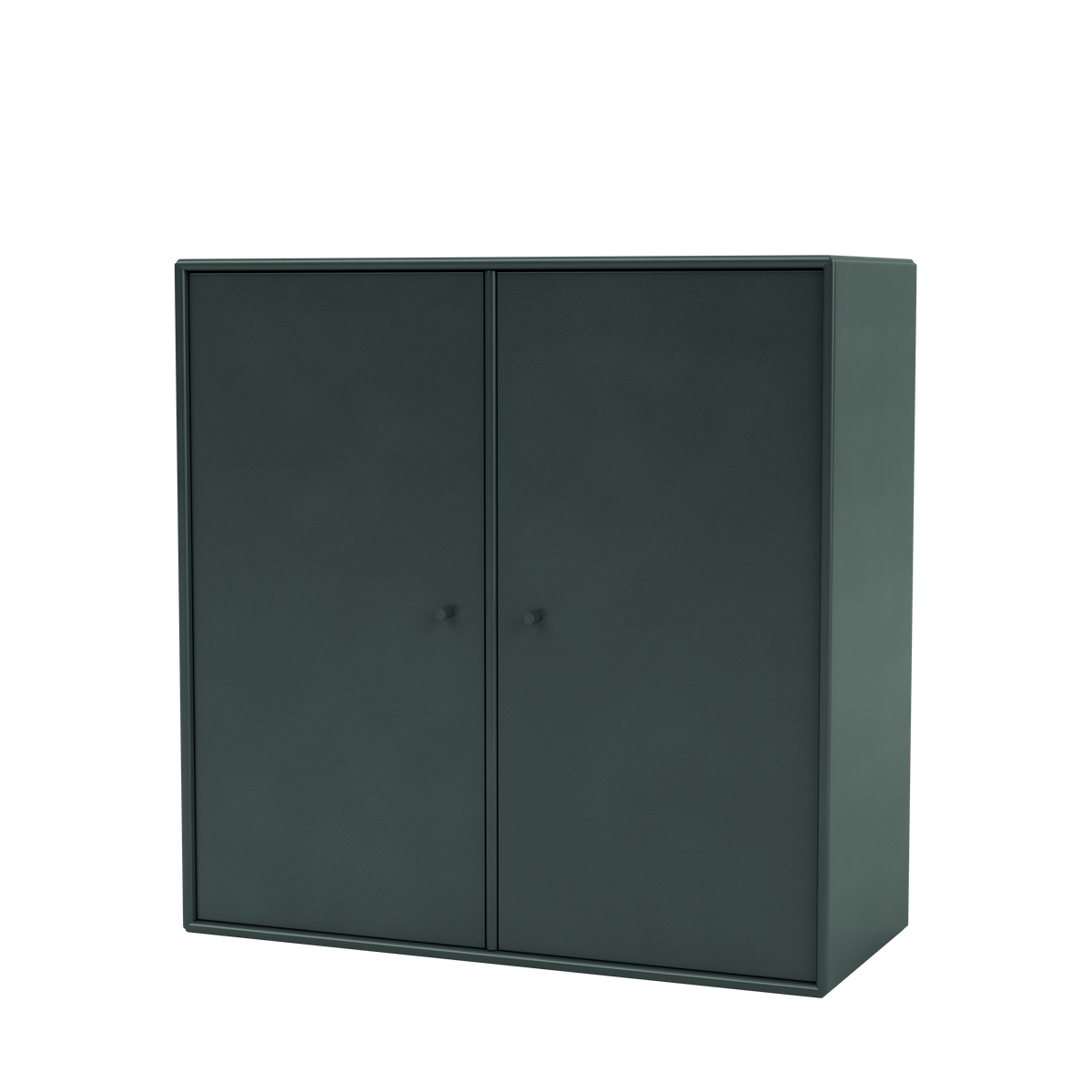 Meuble de rangement Cover Montana, laque 163 Black Jade, suspendu au rail mural, vue de trois quarts sur fond blanc