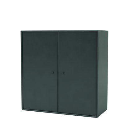 Meuble de rangement Cover Montana, laque 163 Black Jade, suspendu au rail mural, vue de trois quarts sur fond blanc