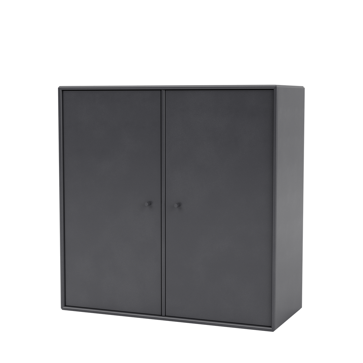 Meuble de rangement Cover Montana, laque 36 Coal, suspendu au rail mural, vue de trois quarts sur fond blanc