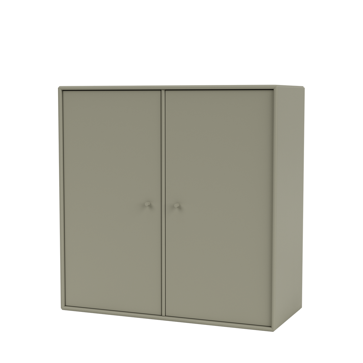 Meuble de rangement Cover Montana, laque 144 Fennel, suspendu au rail mural, vue de trois quarts sur fond blanc