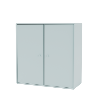 Meuble de rangement Cover Montana, laque 148 Flint, suspendu au rail mural, vue de trois quarts sur fond blanc