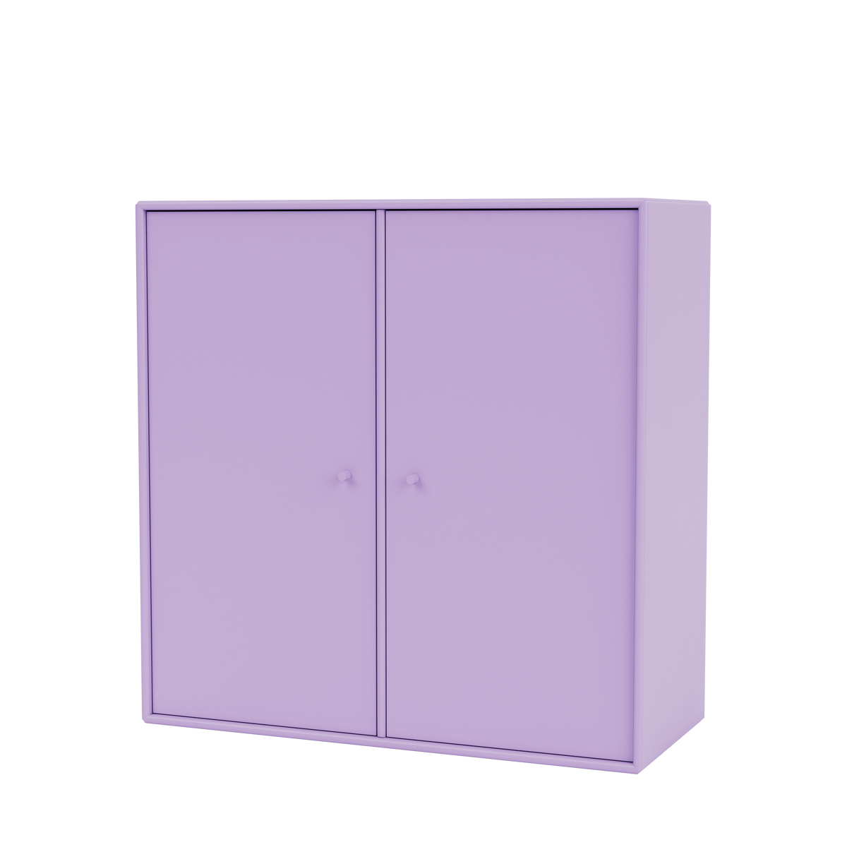 Meuble de rangement Cover Montana, laque 164 Iris, suspendu au rail mural, vue de trois quarts sur fond blanc