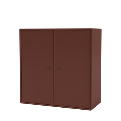 Meuble de rangement Cover Montana, laque 155 Masala, suspendu au rail mural, vue de trois quarts sur fond blanc