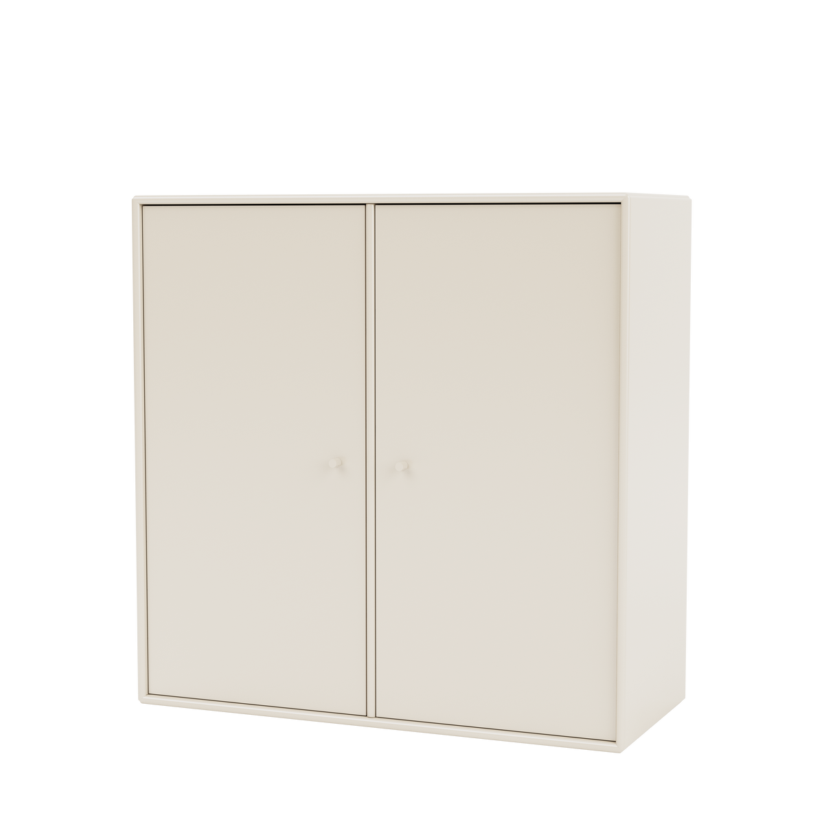 Meuble de rangement Cover Montana, laque 158 Oat, suspendu au rail mural, vue de trois quarts sur fond blanc