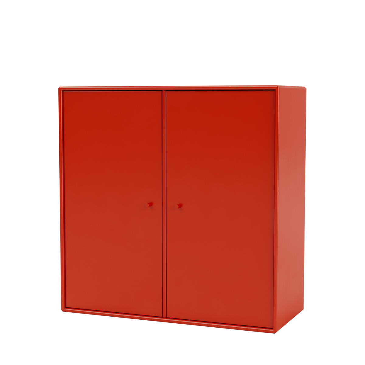 Meuble de rangement Cover Montana, laque 145 Rosehip, suspendu au rail mural, vue de trois quarts sur fond blanc