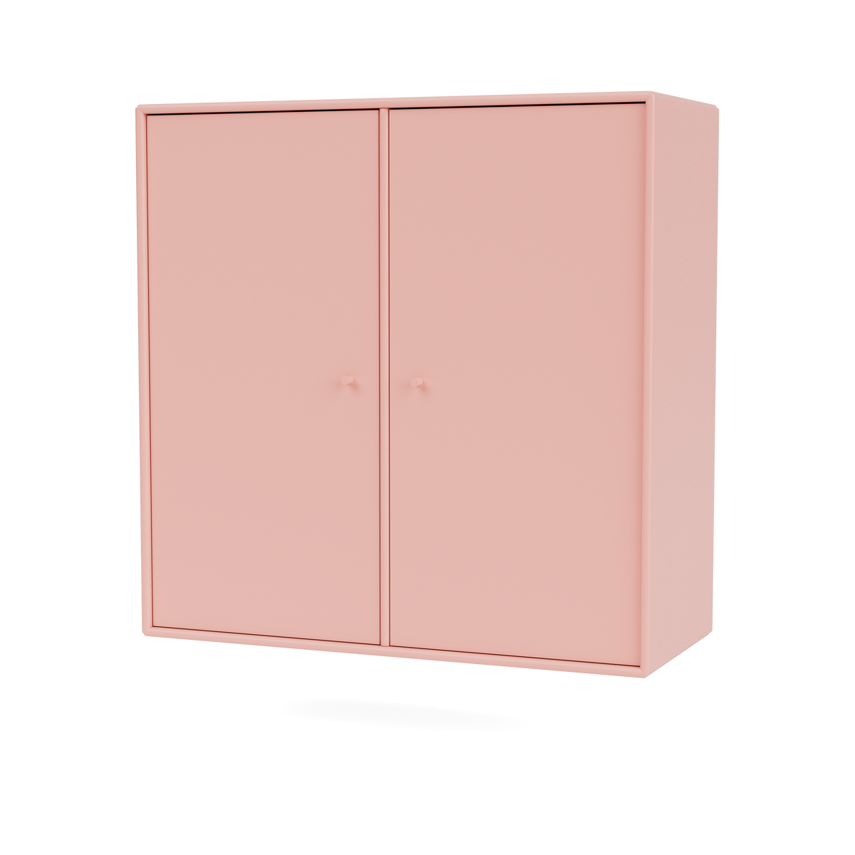 Meuble de rangement Cover Montana, laque 167 Ruby, suspendu au rail mural, vue de trois quarts sur fond blanc