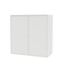 Meuble de rangement Cover Montana, laque 01 White, suspendu au rail mural, vue de trois quarts sur fond blanc
