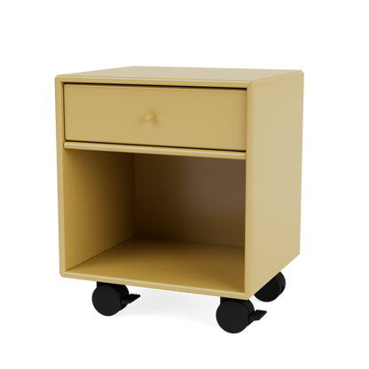 Table de chevet Dream Quick Ship, laque 157 Cumin, sur roulettes, packshot Montana