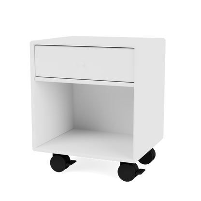 Table de chevet Dream Quick Ship, laque 101 New White, sur roulettes, packshot Montana