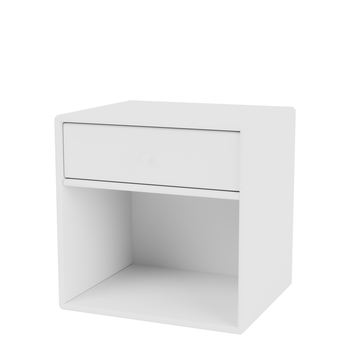 Table de chevet Dream Quick Ship, laque 101 New White, suspendu au mur, packshot Montana