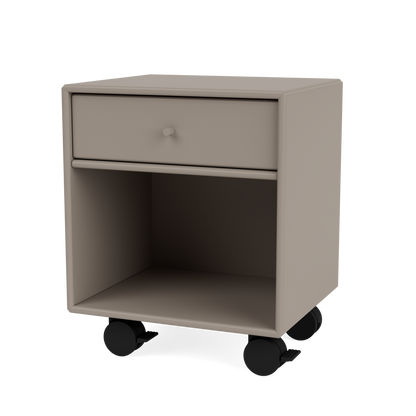 Table de chevet Dream Quick Ship, laque 141 Truffle, sur roulettes, packshot Montana