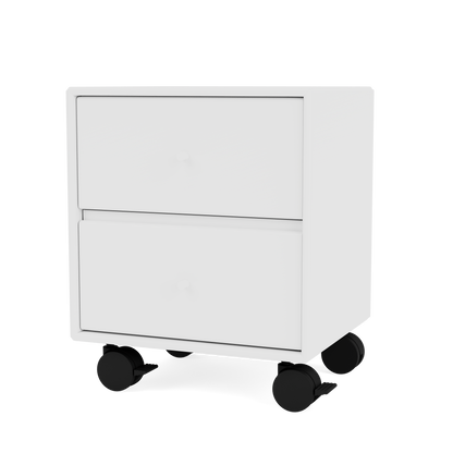 Table de chevet Drift Quick Ship, laque 101 New White, sur roulettes, packshot Montana