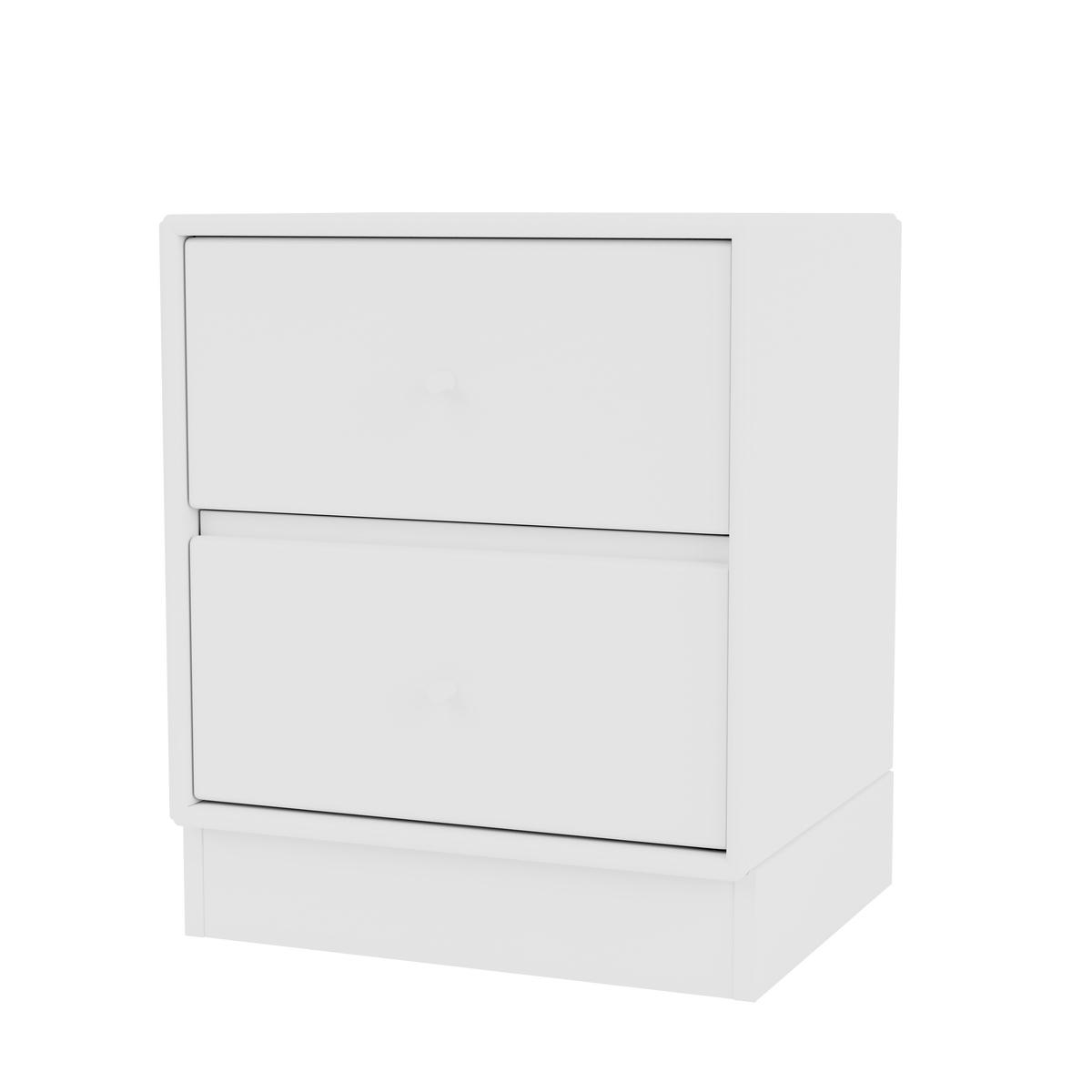 Table de chevet Drift Quick Ship, laque 101 New White, sur socle de 7 cm, packshot Montana