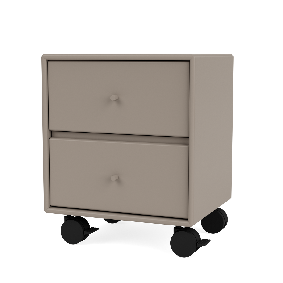 Table de chevet Drift Quick Ship, laque 141 Truffle, sur roulettes, packshot Montana