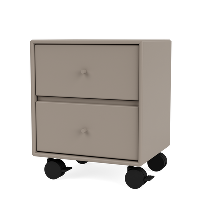 Table de chevet Drift Quick Ship, laque 141 Truffle, sur roulettes, packshot Montana