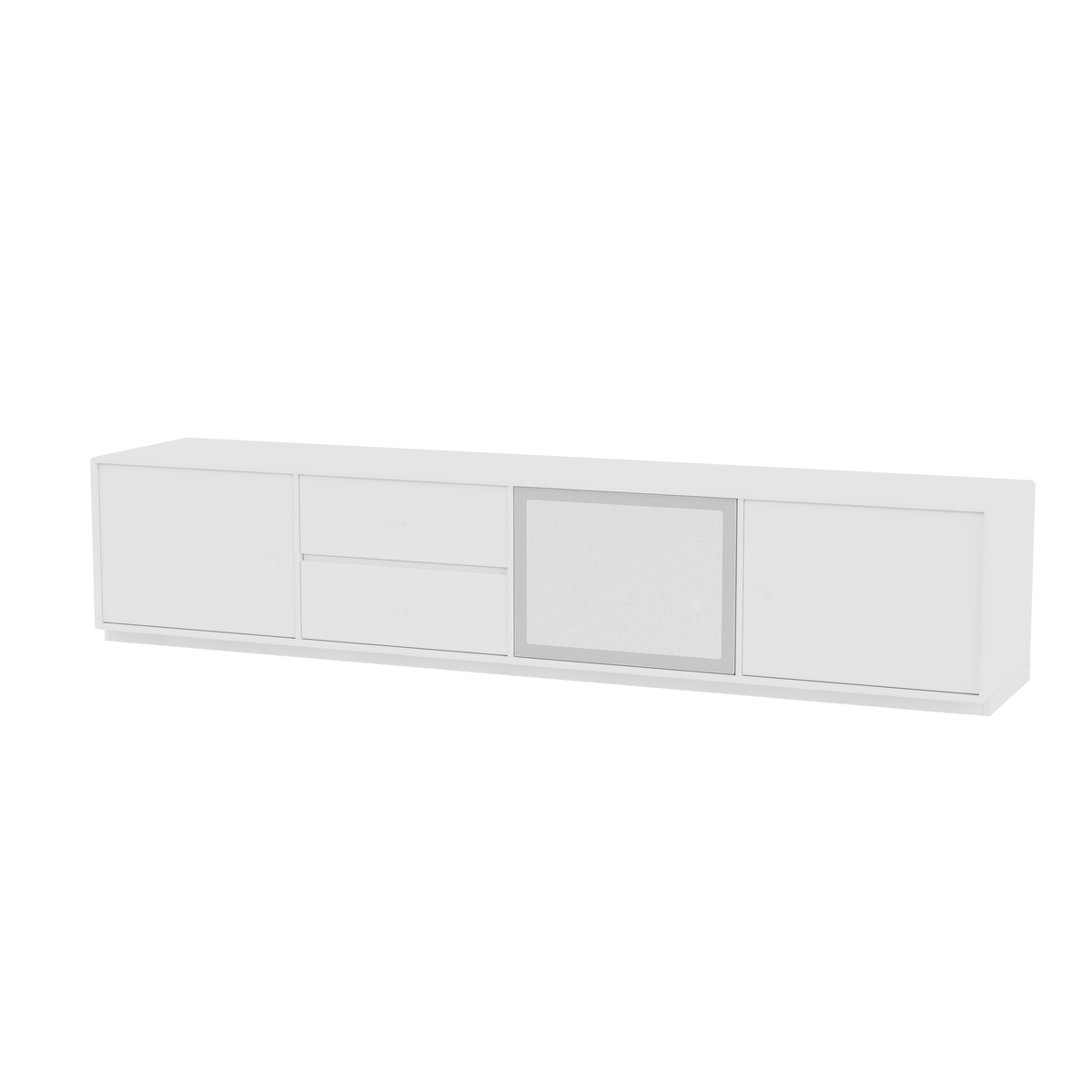 Meuble TV Octave VIII Quick Ship, laque 101 New White, sur socle de 3 cm, packshot Montana