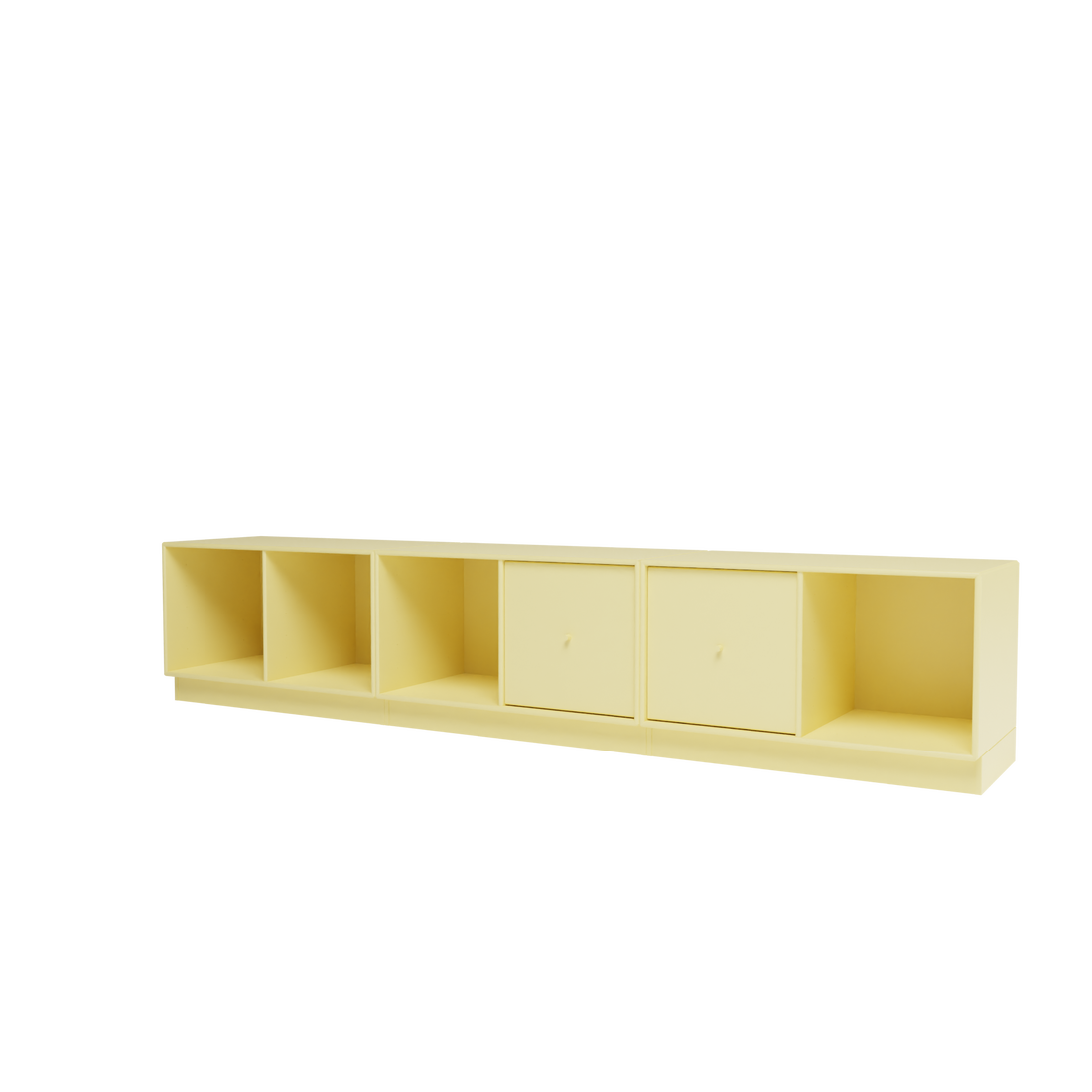 Banc Rest III Montana, laque 159 Camomile, sur socle de 7 cm, vue de trois quarts sur fond blanc