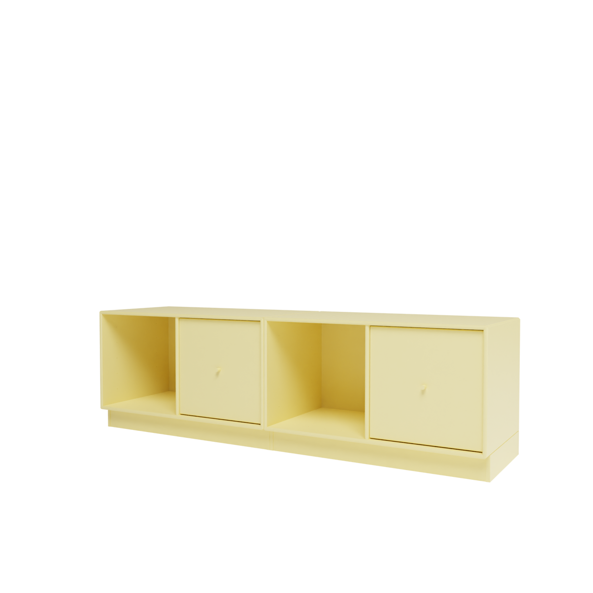 Banc Rest II Montana, laque 159 Camomile, sur socle de 7 cm, vue de trois quarts sur fond blanc