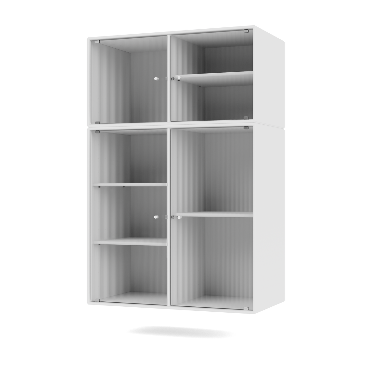 Vitrine Ripple III Quick Ship, laque 101 New White, suspendu au mur, packshot Montana