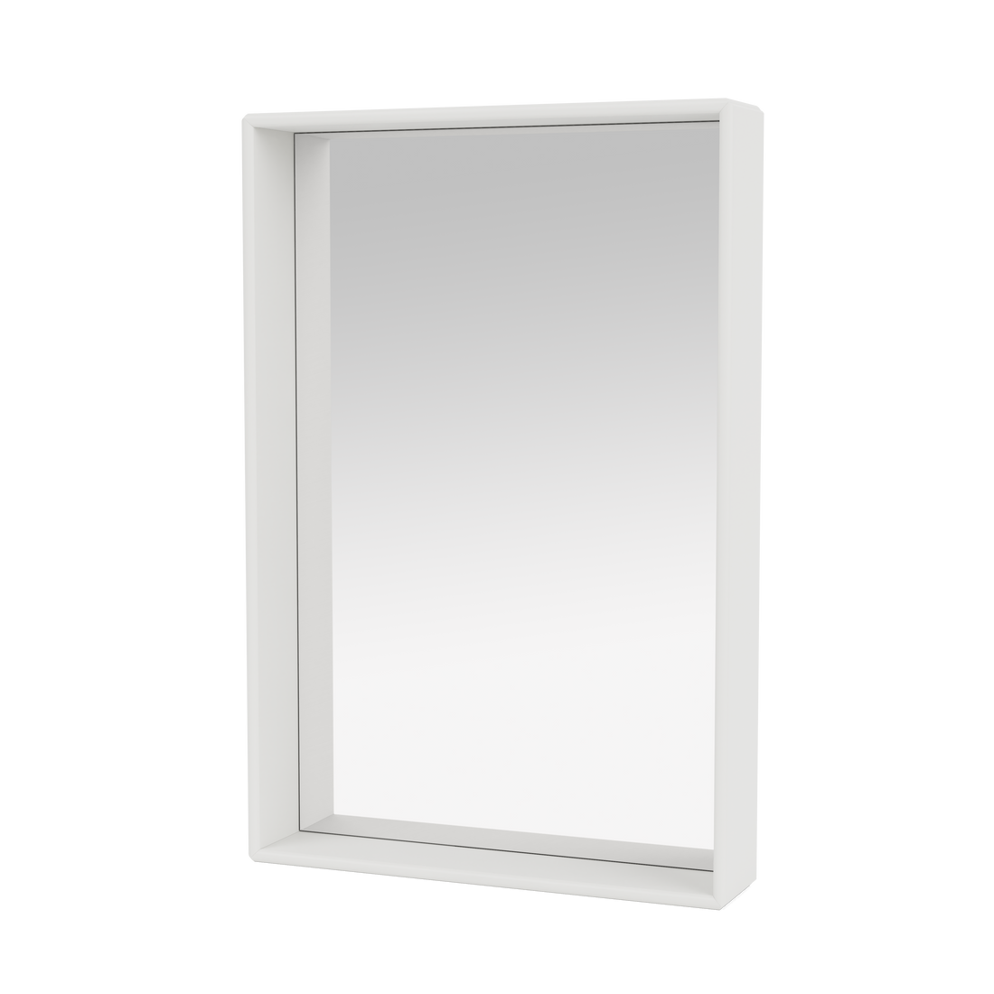 Miroir Colour Frame SHELFIE Montana, cadre laqué 01 White, vue de trois quarts sur fond blanc