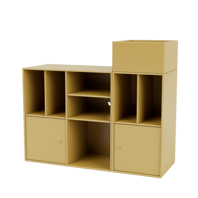Rangement à vinyles Spin III Quick Ship, laque 157 Cumin, suspendu au mur, packshot Montana