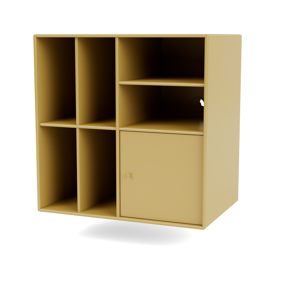 Rangement à vinyles Spin II Quick Ship, laque 157 Cumin, suspendu au mur, packshot Montana