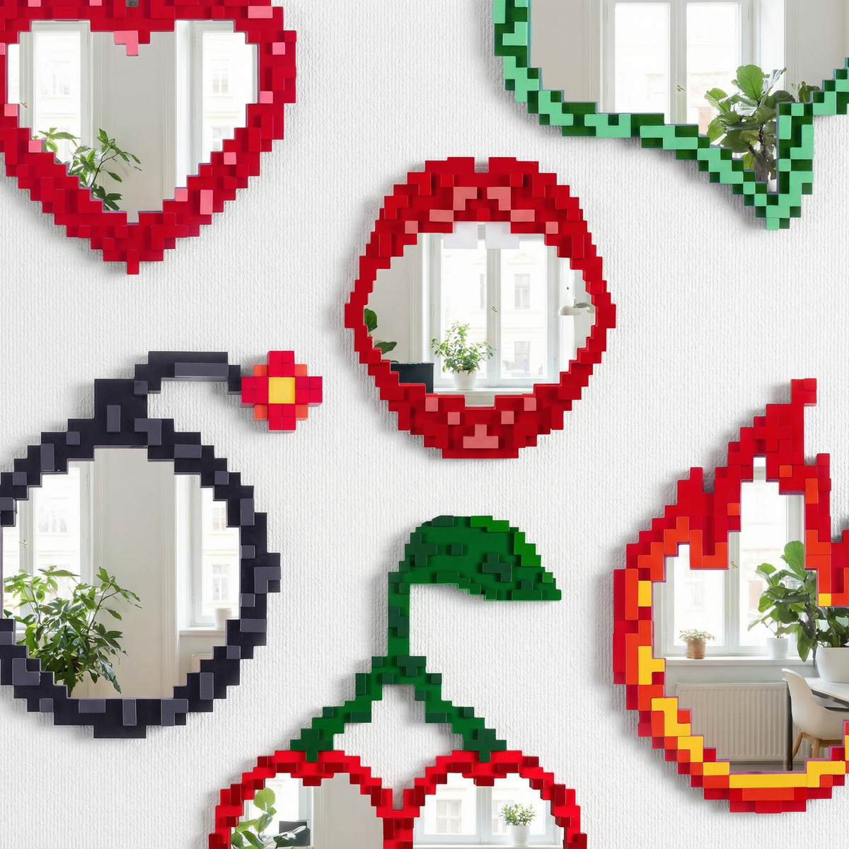 Miroir Pixel Mirror Flame de Roberto Bruno - Seletti-vue 6-The Woods Gallery