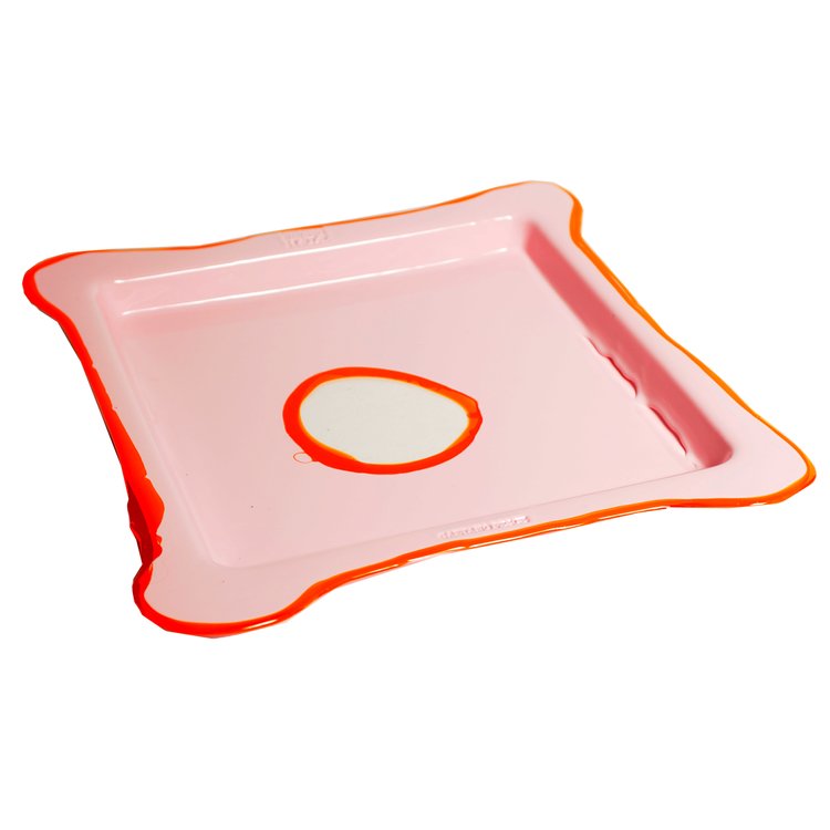Plateau en résine carré Matt Pastel Pink And Clear Orange S de Gaetano Pesce - Fish Design-The Woods Gallery