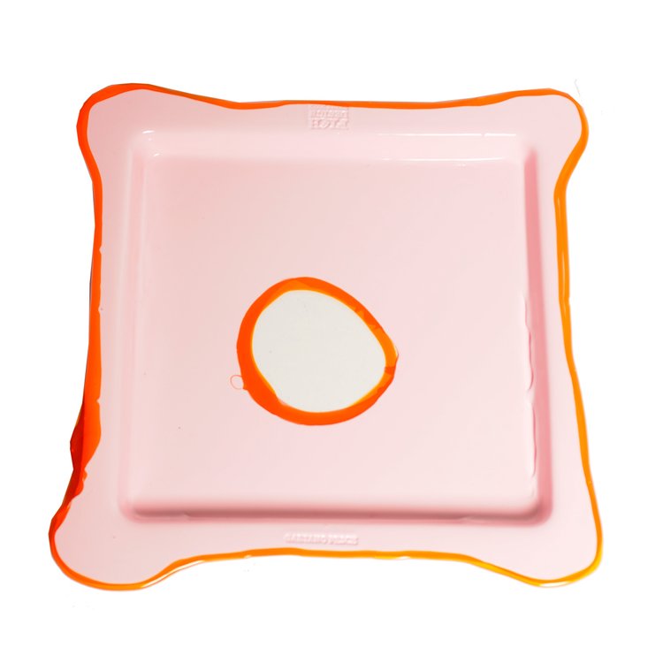 Plateau en résine carré Matt Pastel Pink And Clear Orange S de Gaetano Pesce - Fish Design-The Woods Gallery