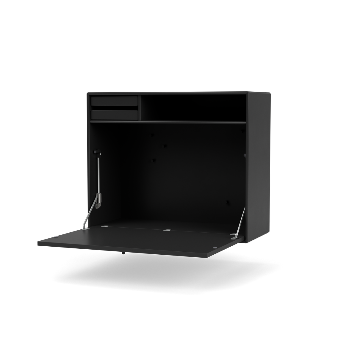 Secrétaire Modulable Studio par Peter J. Lassen, laque 05 Black, suspendu au mur, packshot Montana