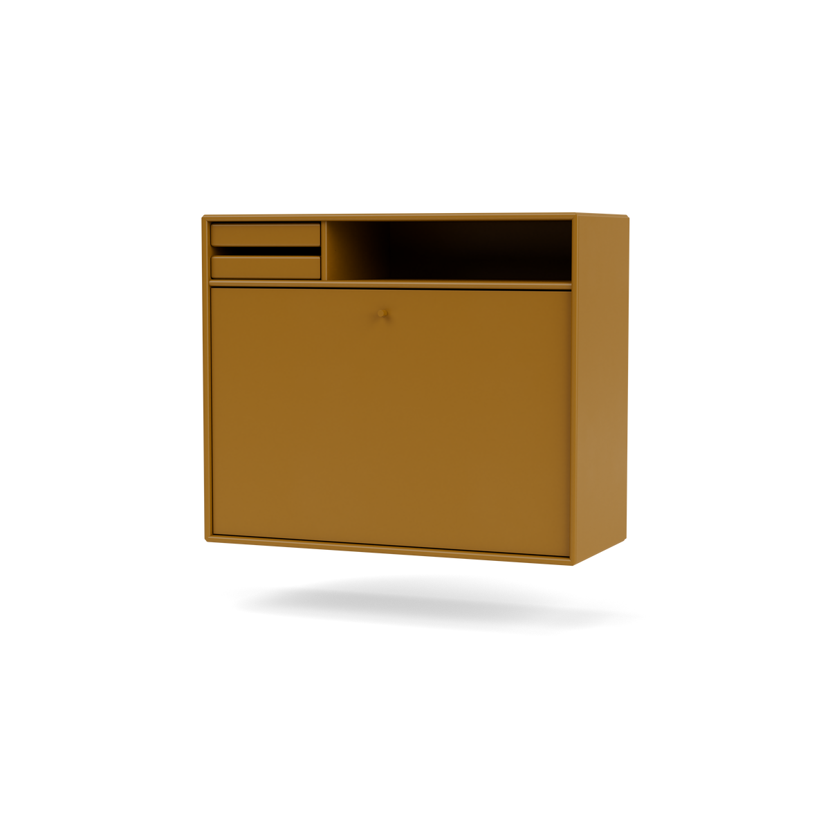 Secrétaire Modulable Studio par Peter J. Lassen, laque 142 Amber, suspendu au mur, packshot Montana