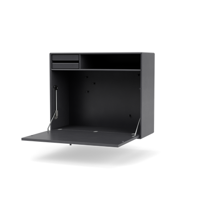 Secrétaire Modulable Studio par Peter J. Lassen, laque 36 Coal, suspendu au mur, packshot Montana