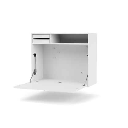 Secrétaire Modulable Studio par Peter J. Lassen, laque 38 Snow, suspendu au mur, packshot Montana