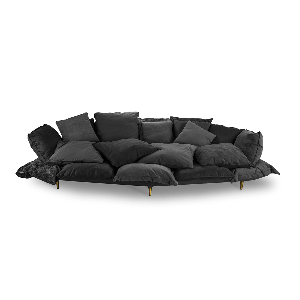 Canapé Comfy Sofa Charcoal Grey de Marcantonio - Seletti-canapé de coussins gris anthracite sur pieds métal, vue de face-Seletti