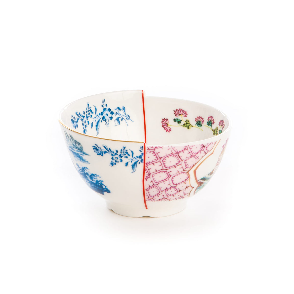 Coupelles Hybrid Cloe de CTRLZAK - Seletti-coupelle coupée en deux décors, fleurs roses et rameaux bleus-Seletti