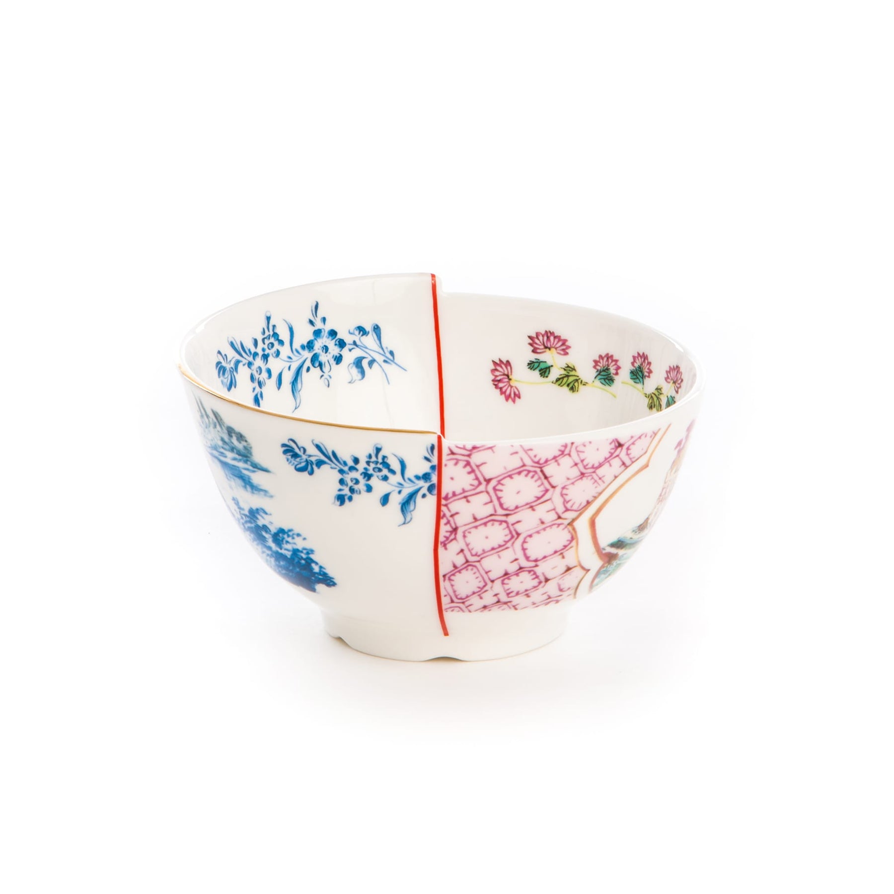 Coupelles Hybrid Cloe de CTRLZAK - Seletti-coupelle coupée en deux décors, fleurs roses et rameaux bleus-Seletti