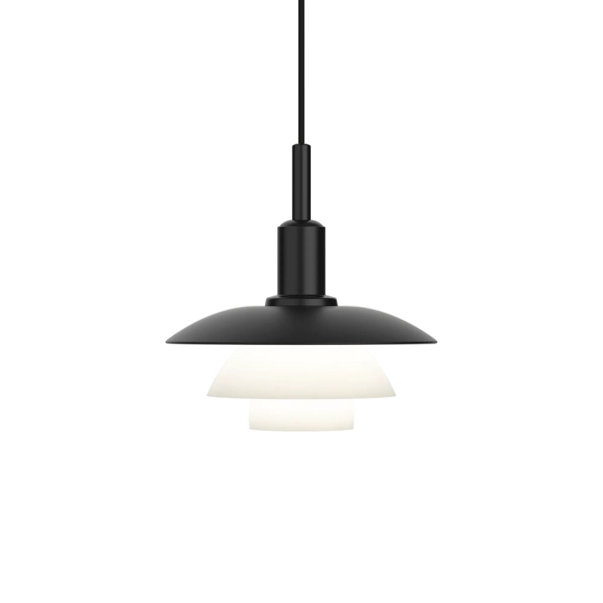 Suspension PH 3/3 de Poul Henningsen - Louis Poulsen-Métal noir et verre opalin-The Woods Gallery