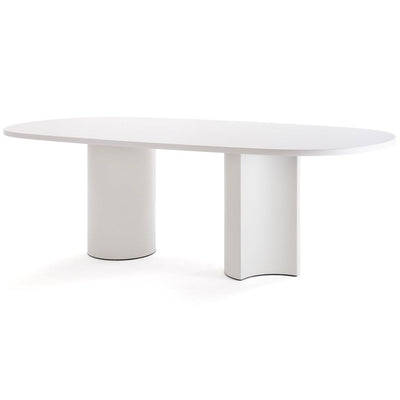 Table Bol L 230 cm par Zaven - Zanotta-plateau ovale blanc sur deux pieds pleins-The Woods Gallery