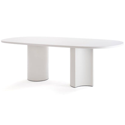 Table Bol L 230 cm par Zaven - Zanotta-plateau ovale blanc sur deux pieds pleins-The Woods Gallery