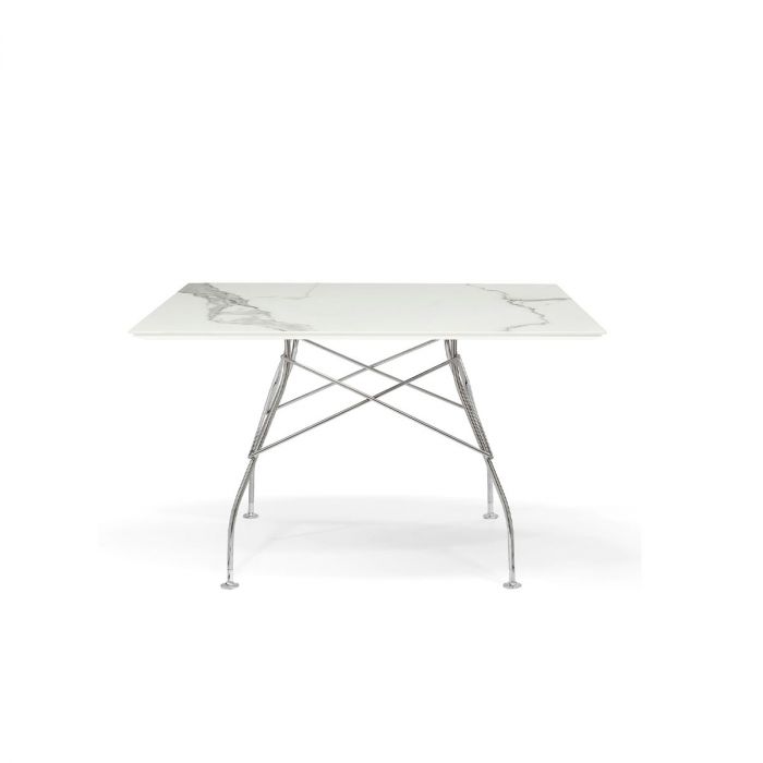 Table Glossy Marbre Carrée de Antonio Citterio - Kartell-Blanc-Acier chromé-The Woods Gallery