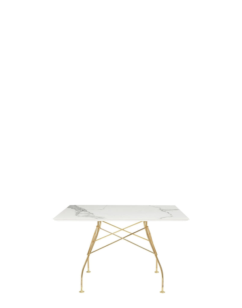 Table Glossy Marbre Carrée de Antonio Citterio - Kartell-Blanc-Acier chromé or-The Woods Gallery