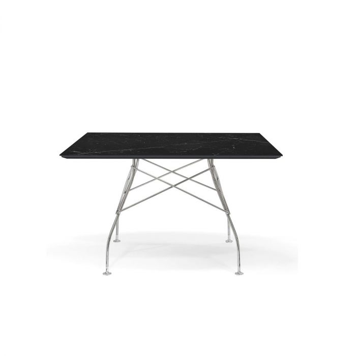 Table Glossy Marbre Carrée de Antonio Citterio - Kartell-Noir-Acier chromé-The Woods Gallery