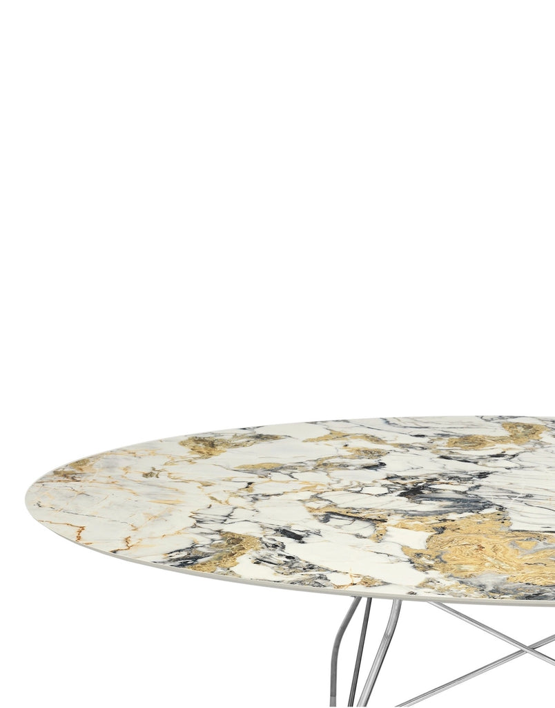 Table Glossy Ovale marbre de Antonio Citterio - Kartell-Bronze ancien-Acier chromé-The Woods Gallery