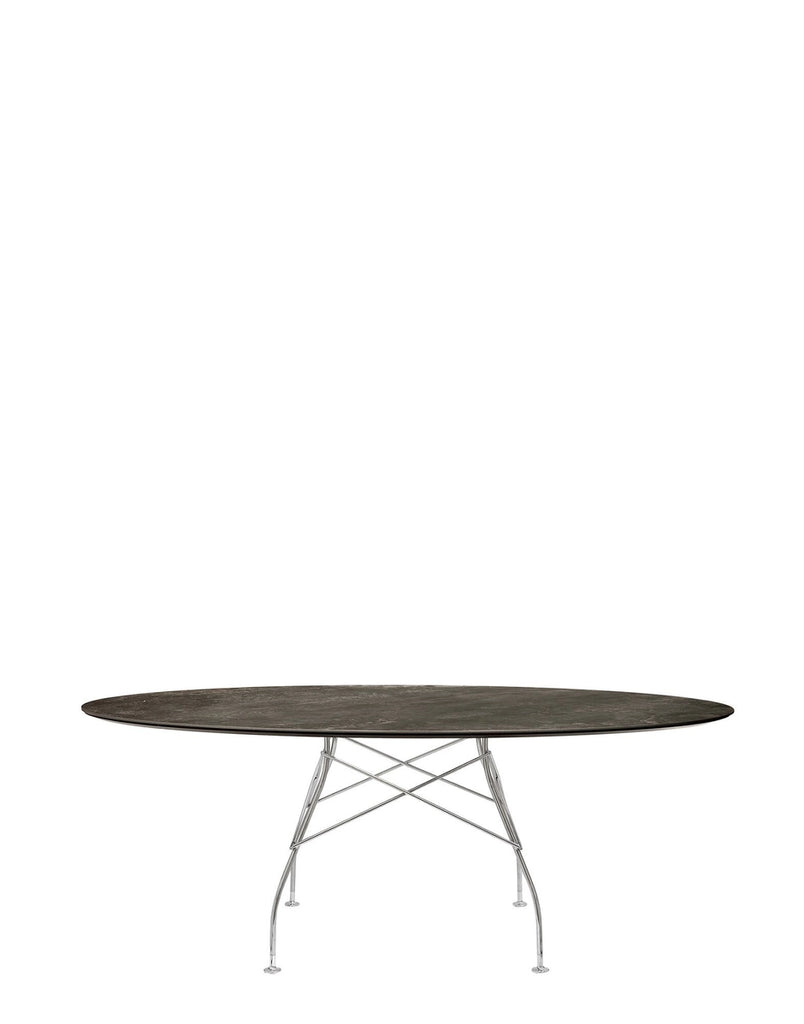 Table Glossy Ovale marbre de Antonio Citterio - Kartell-Bronze ancien-Acier chromé-The Woods Gallery