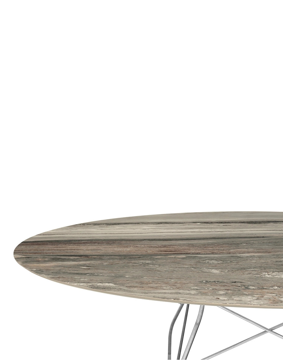 Table Glossy Ovale marbre de Antonio Citterio - Kartell-Bronze ancien-Acier chromé-The Woods Gallery