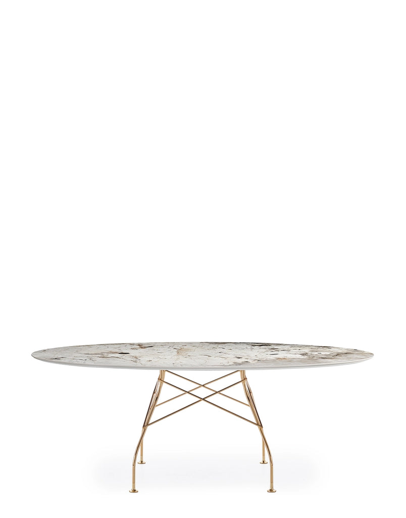 Table Glossy Ovale marbre de Antonio Citterio - Kartell-Bronze ancien-Acier chromé-The Woods Gallery