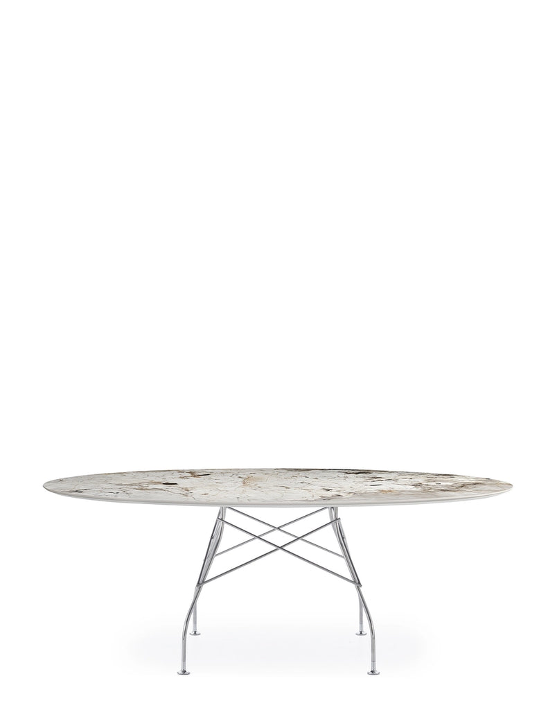 Table Glossy Ovale marbre de Antonio Citterio - Kartell-Bronze ancien-Acier chromé-The Woods Gallery