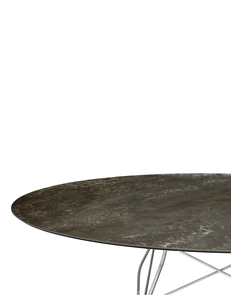 Table Glossy Ovale marbre de Antonio Citterio - Kartell-Bronze ancien-Acier chromé-The Woods Gallery