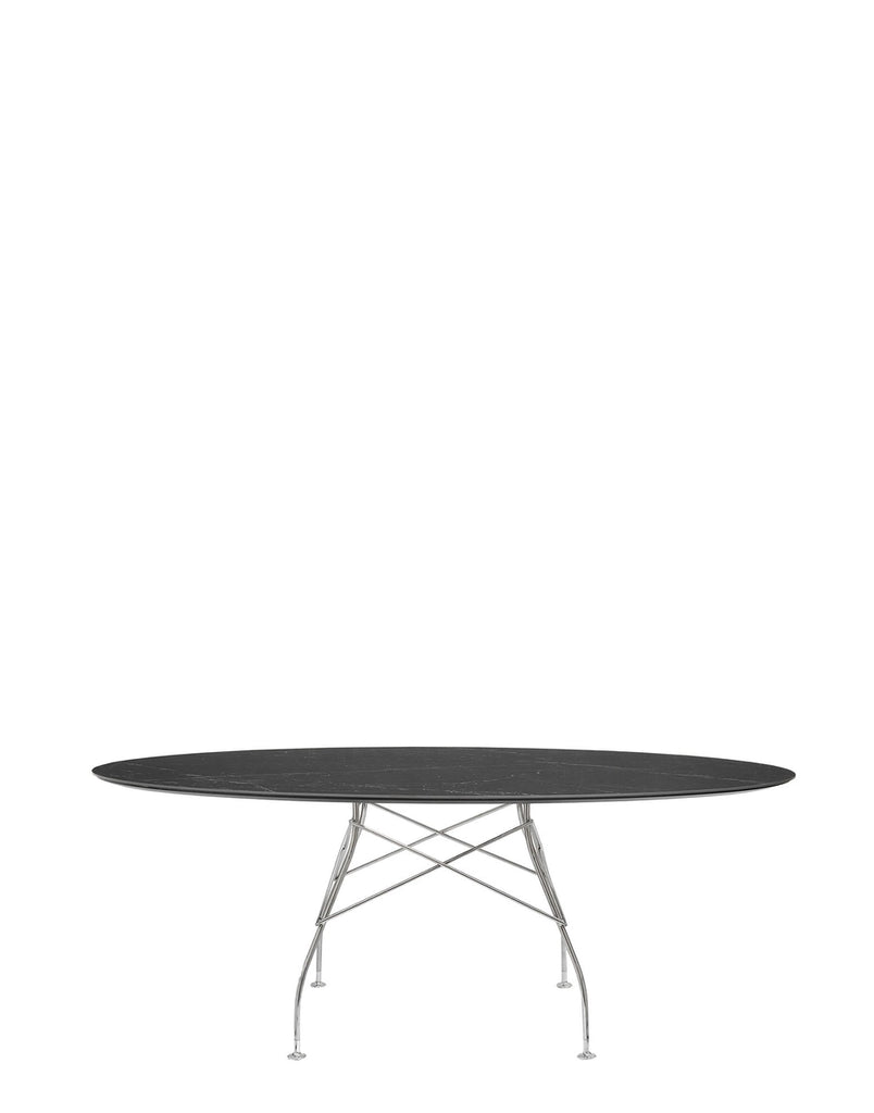 Table Glossy Ovale marbre de Antonio Citterio - Kartell-Bronze ancien-Acier chromé-The Woods Gallery